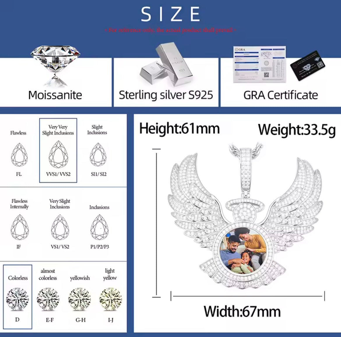 Custom Angel Wing Memorial Picture Pendant