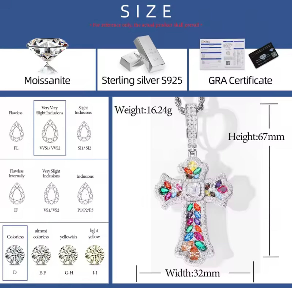 Rainbow Prismatic Cross Pendant