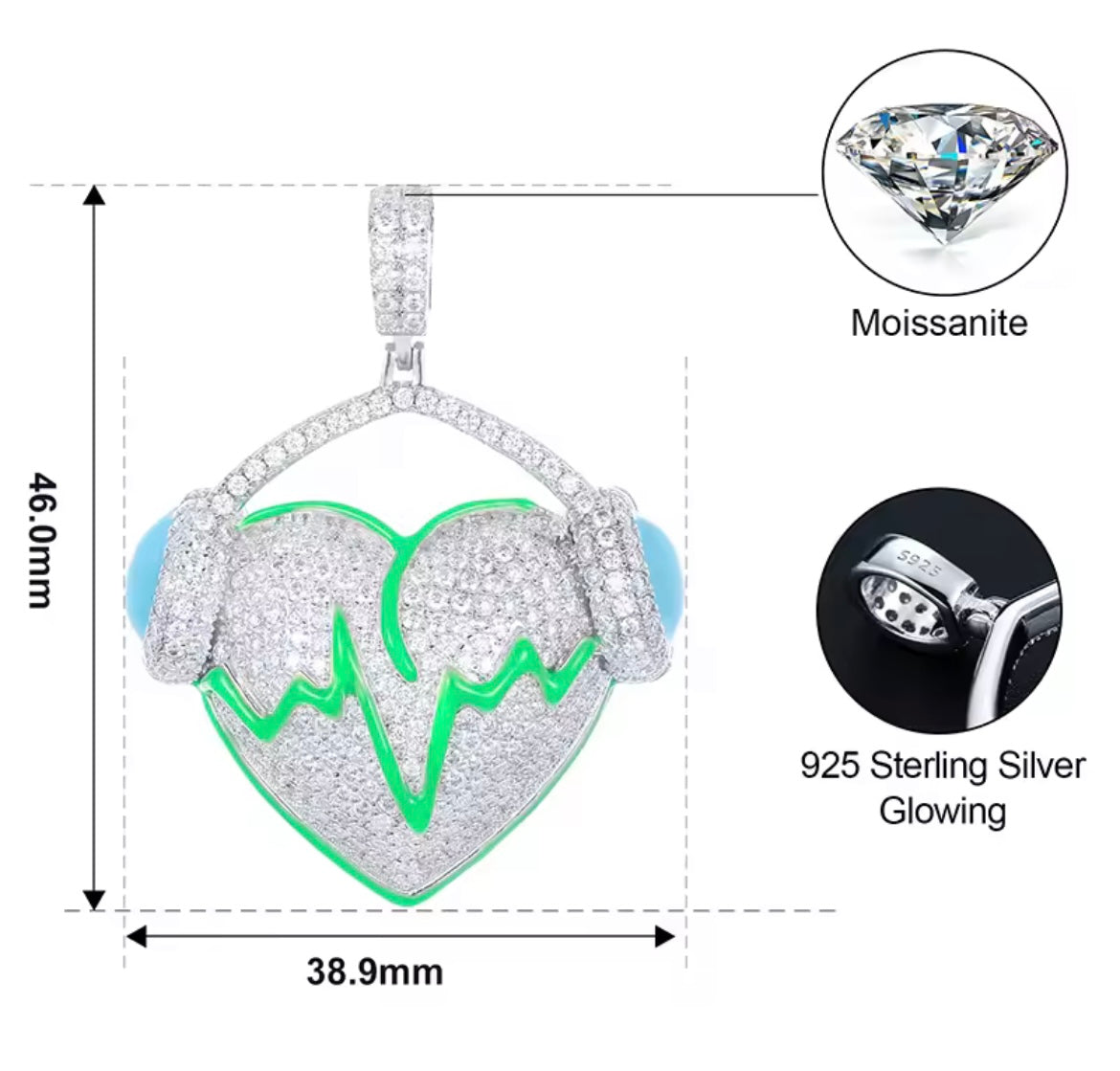 Glowing Heart With Earphone Pendant