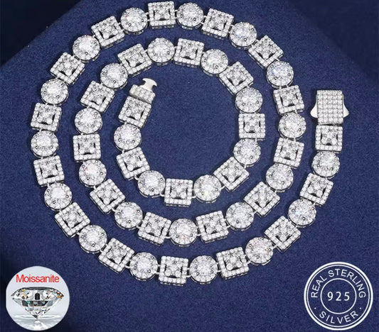 Silver Square Round Tennis Link Chain/Bracelet