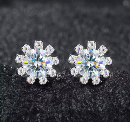 1CT Halo Sunflower Stud Earrings