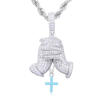 Glowing Hand of Prayer Cross Pendant