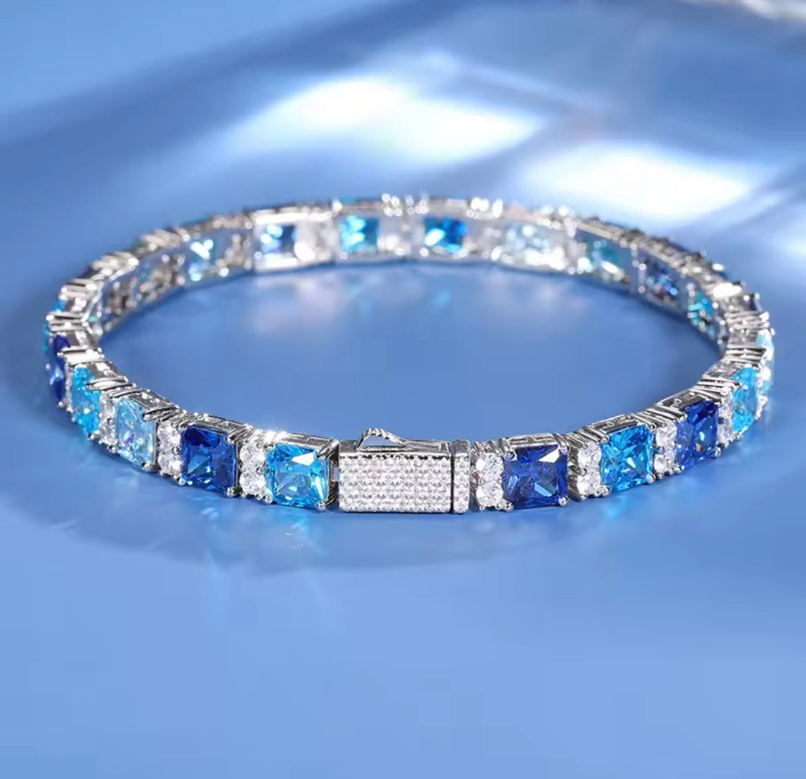 Blue Square Tennis Bracelet