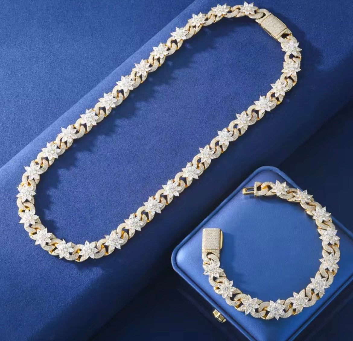 12MM Silver Flower Infinity Cuban Chain