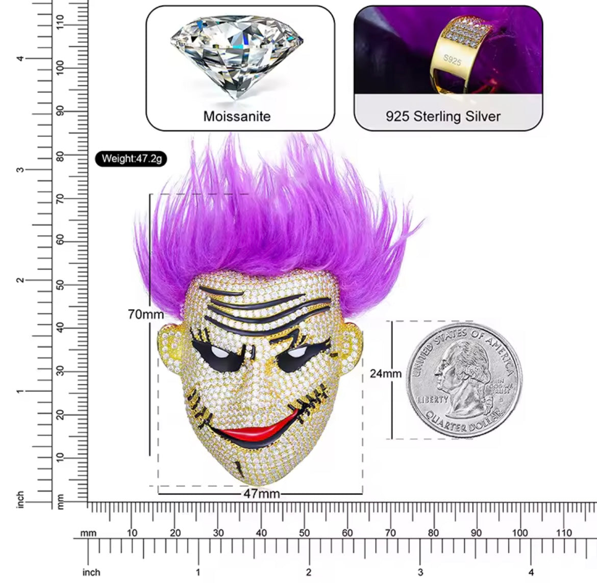 Purple Haired Clown Pendant