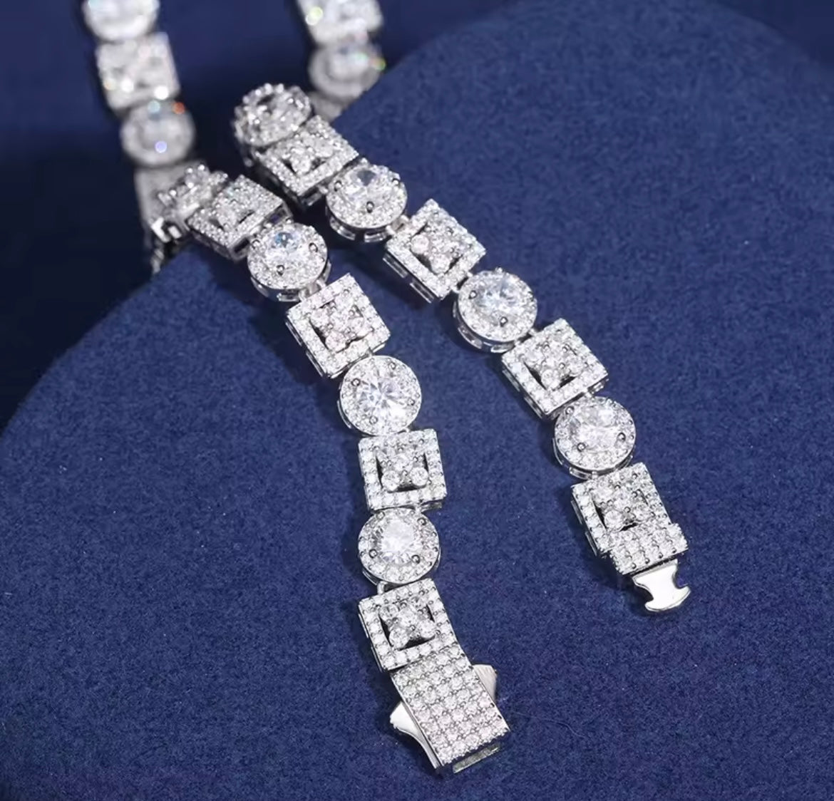 Silver Square Round Tennis Link Chain/Bracelet