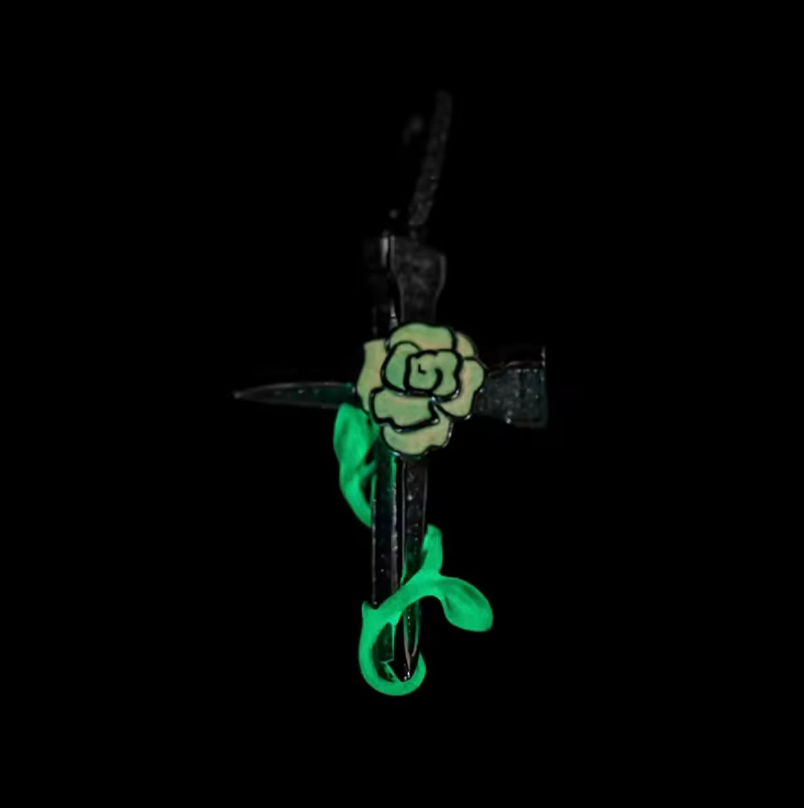 Glowing Rose Flower Cross Pendant
