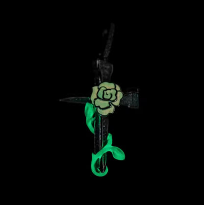 Glowing Rose Flower Cross Pendant
