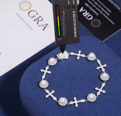 Silver Pearl Cross Bracelet