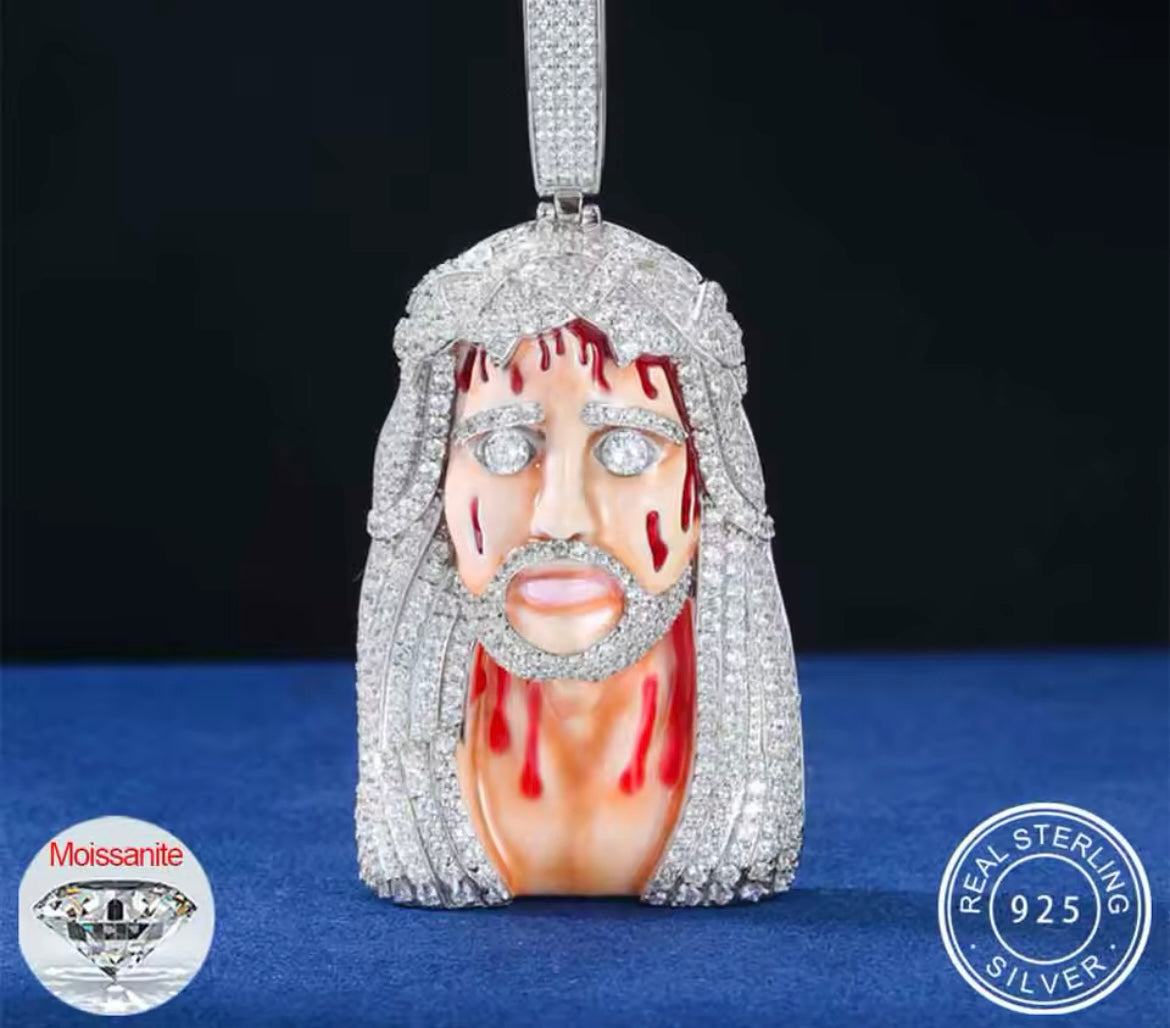 Lifelike Enamel Jesus Head Pendant