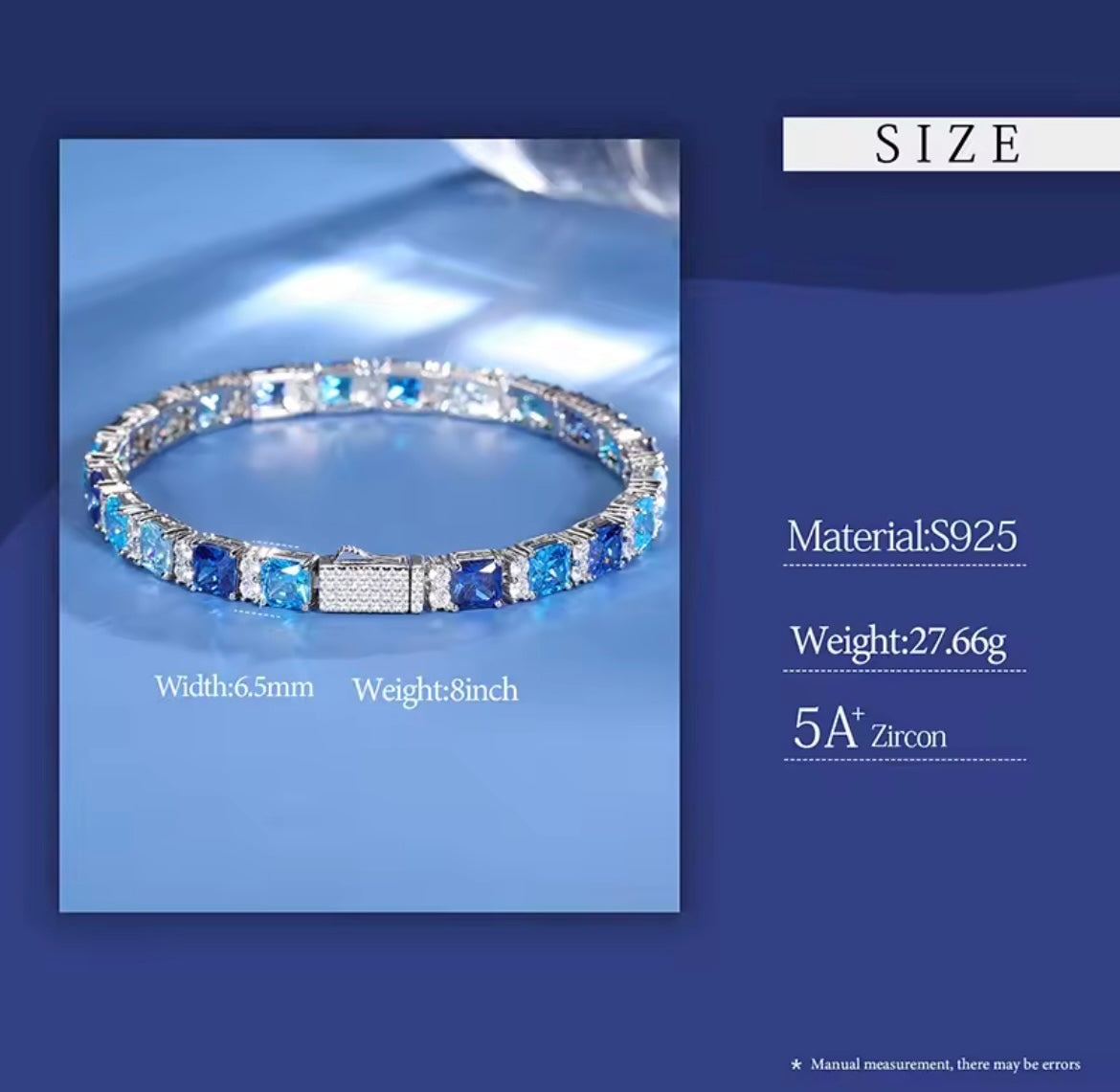 Blue Square Tennis Bracelet