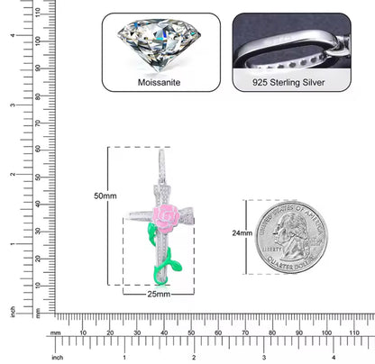 Glowing Rose Flower Cross Pendant