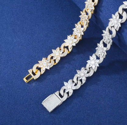 12MM Silver Flower Infinity Cuban Chain