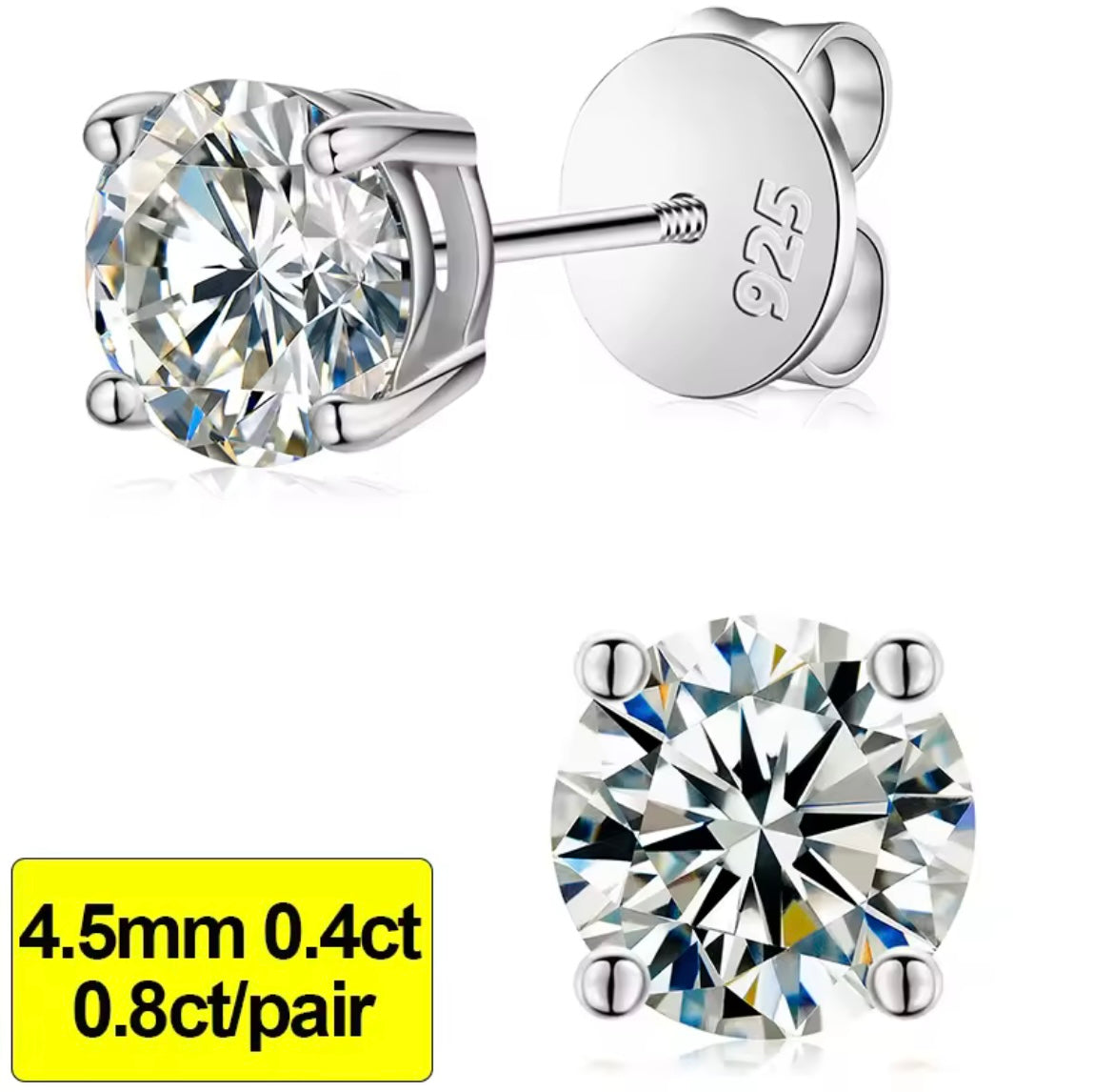 0.3-3CT Silver Stud Earrings