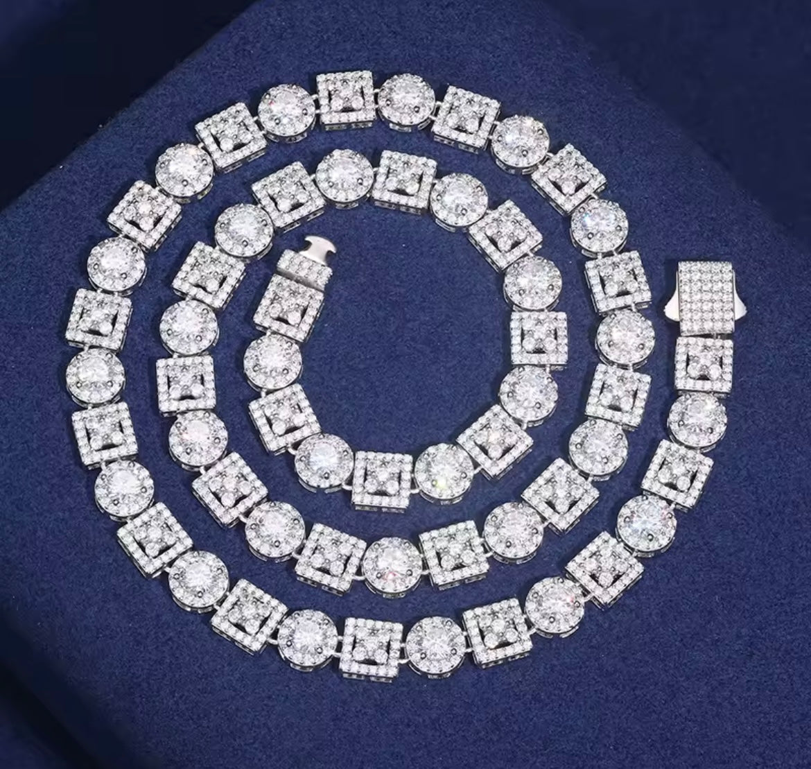 Silver Square Round Tennis Link Chain/Bracelet