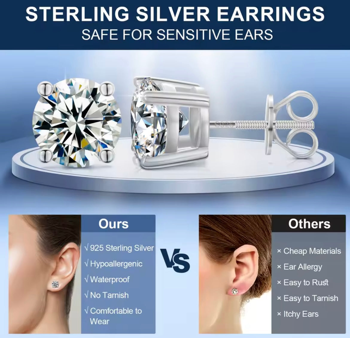 0.3-3CT Silver Stud Earrings