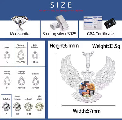 Custom Angel Wing Memorial Picture Pendant