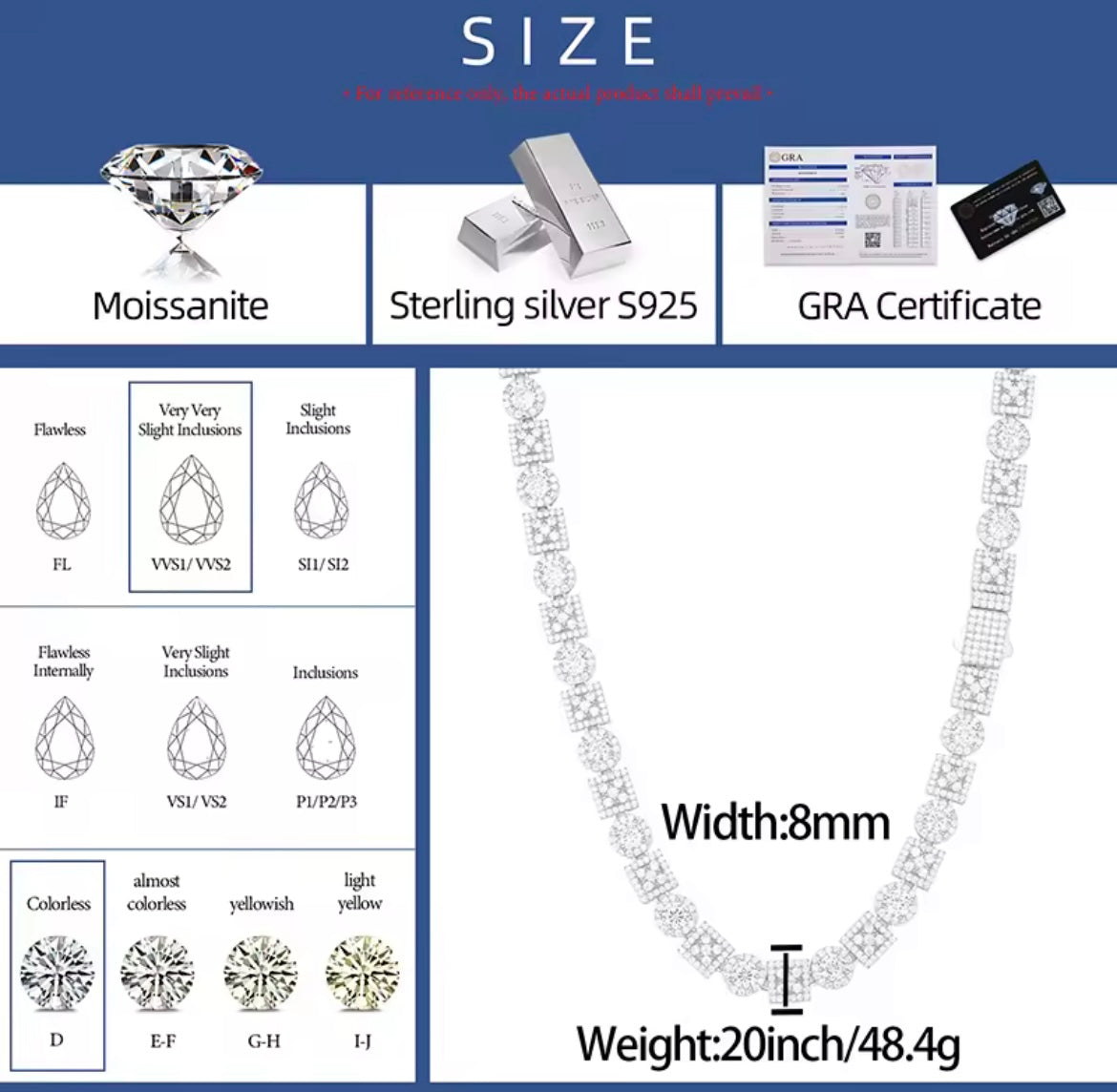 Silver Square Round Tennis Link Chain/Bracelet