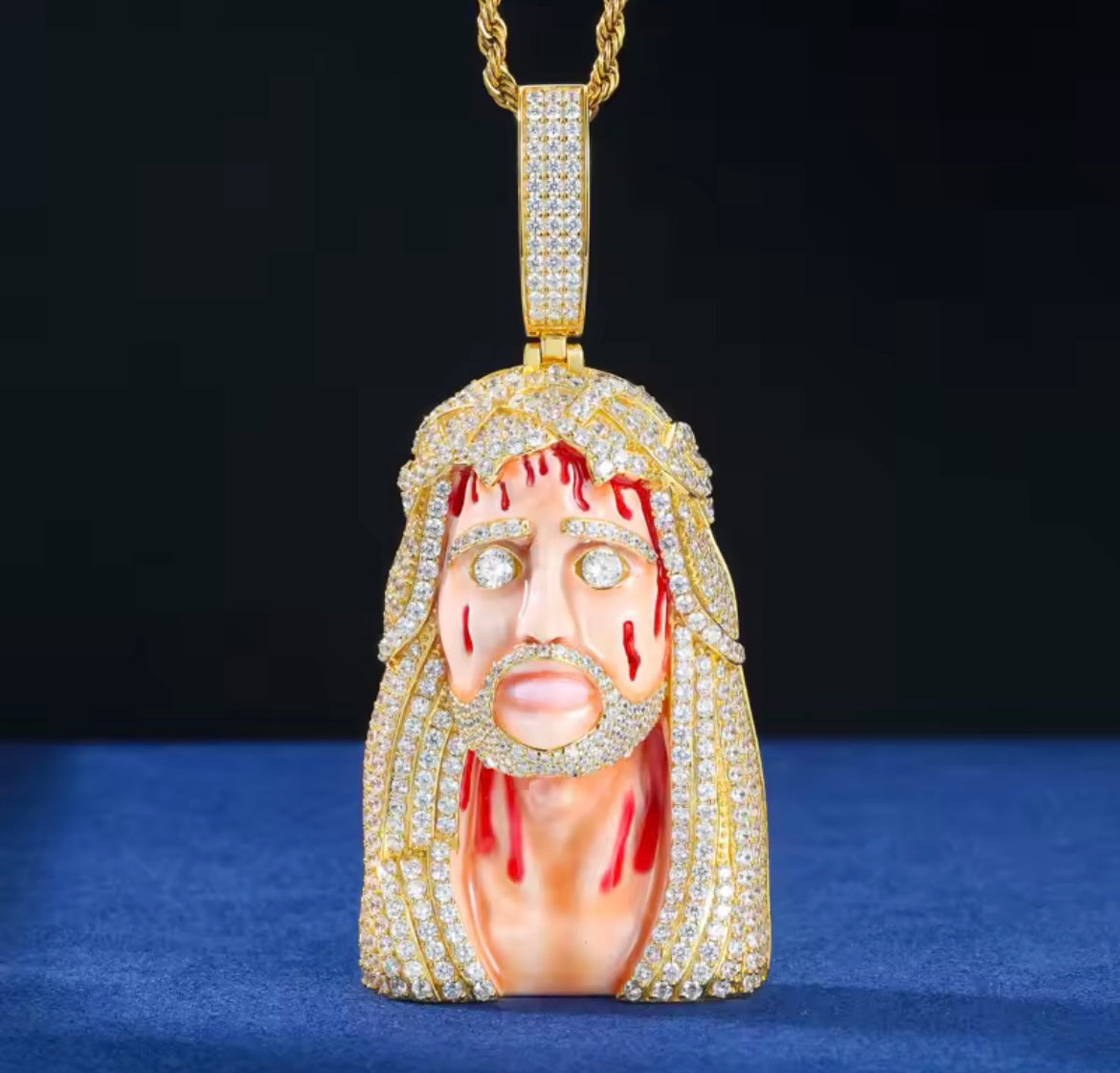 Lifelike Enamel Jesus Head Pendant