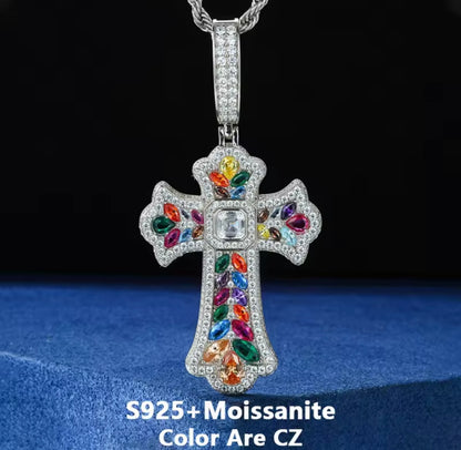 Rainbow Prismatic Cross Pendant
