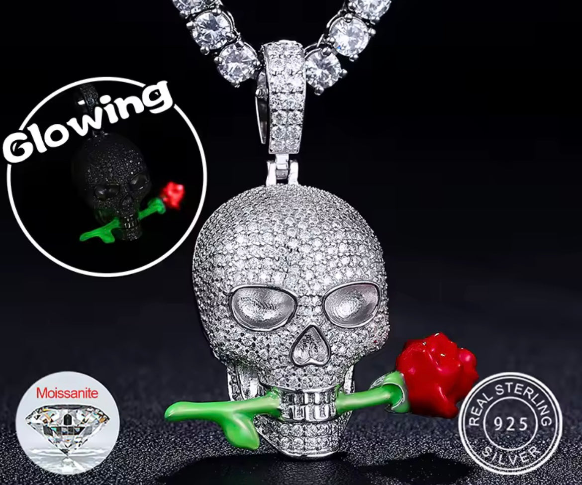 Glowing Skull Rose Pendant