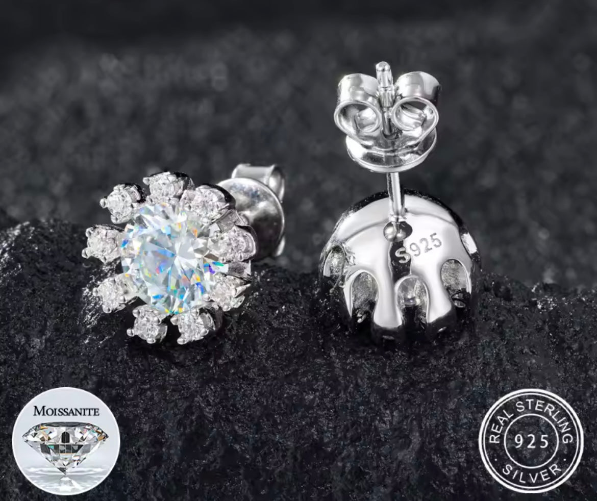 1CT Halo Sunflower Stud Earrings