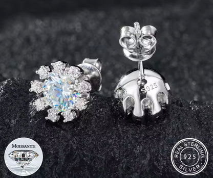 1CT Halo Sunflower Stud Earrings