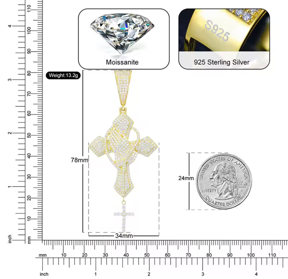 Iced Out Praying Hands Cross Pendant