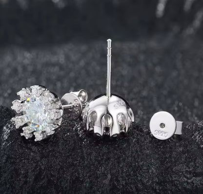 1CT Halo Sunflower Stud Earrings