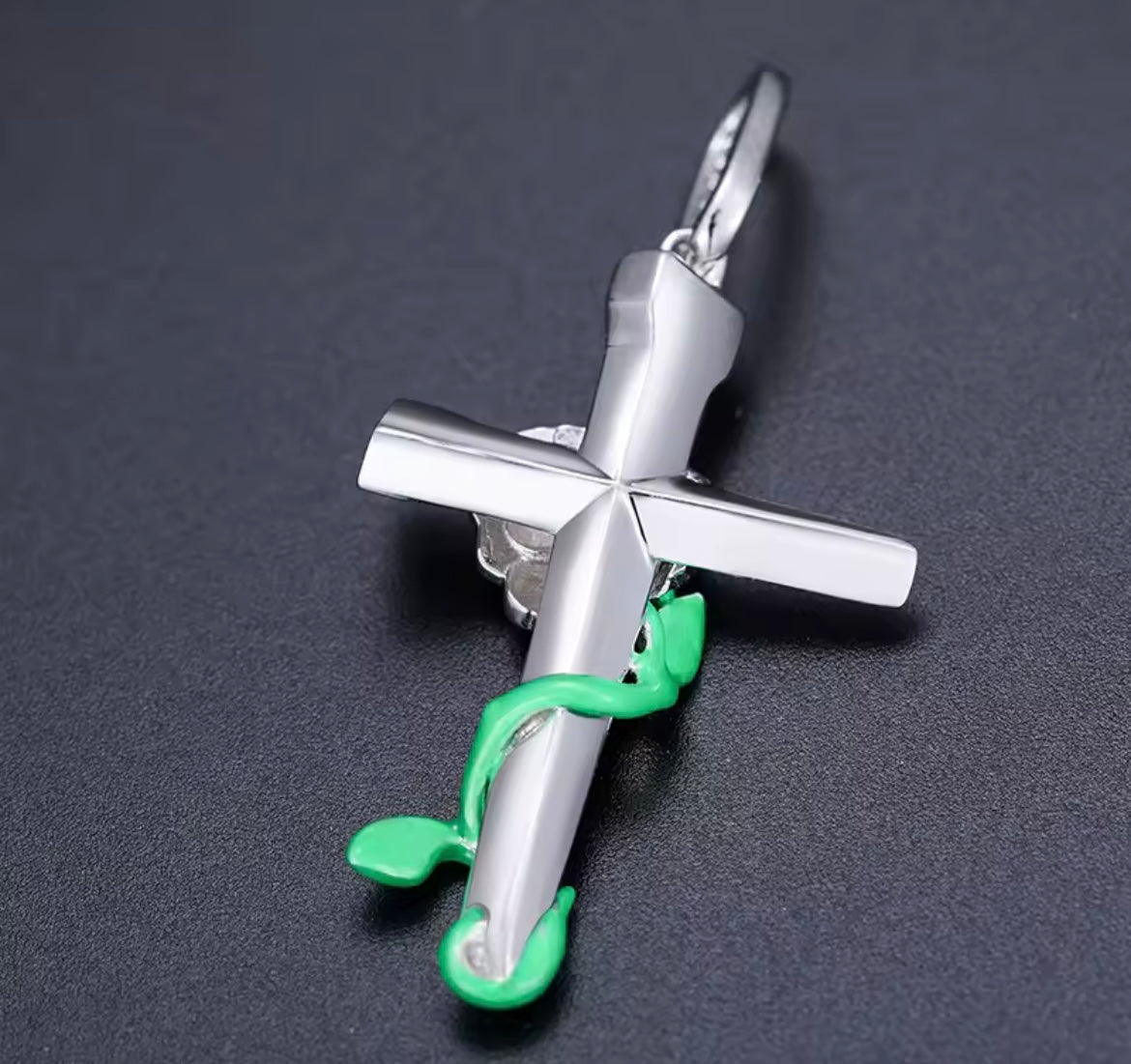 Glowing Rose Flower Cross Pendant