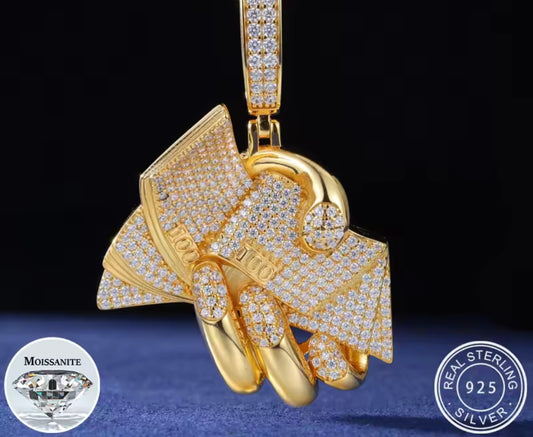 100 Dollar Bill In Hand Pendant