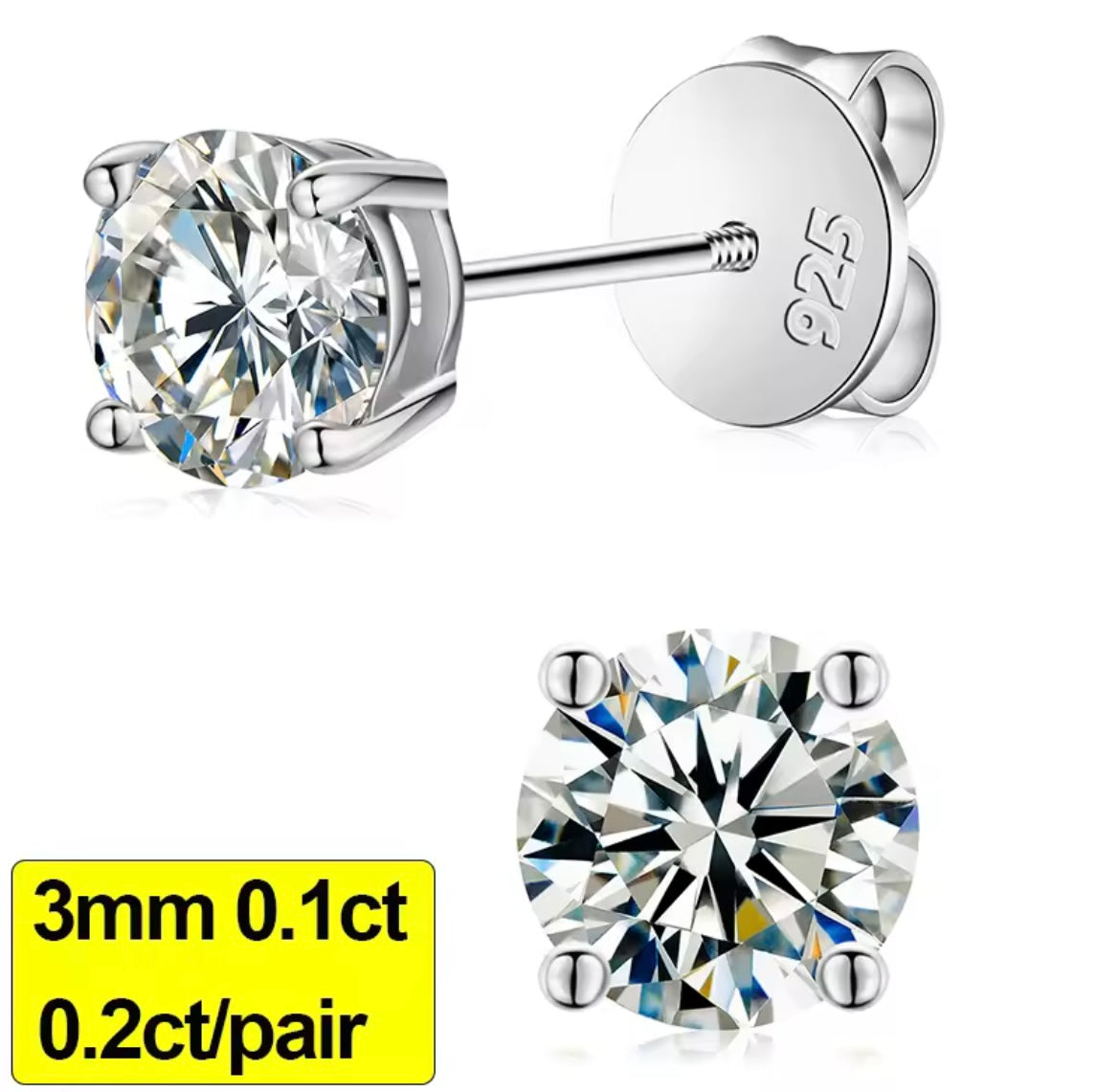 0.3-3CT Silver Stud Earrings