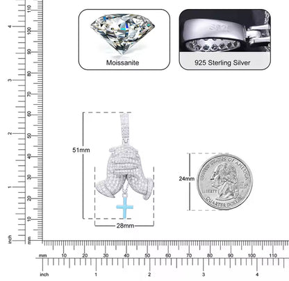 Glowing Hand of Prayer Cross Pendant