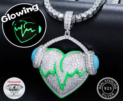 Glowing Heart With Earphone Pendant