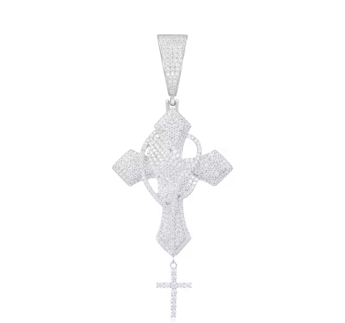 Iced Out Praying Hands Cross Pendant