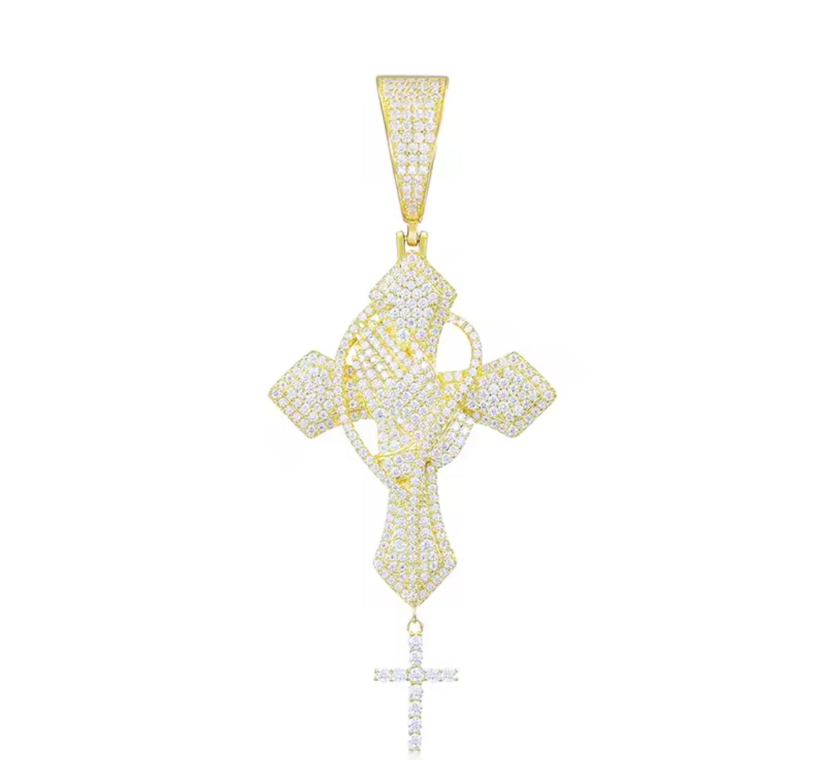 Iced Out Praying Hands Cross Pendant