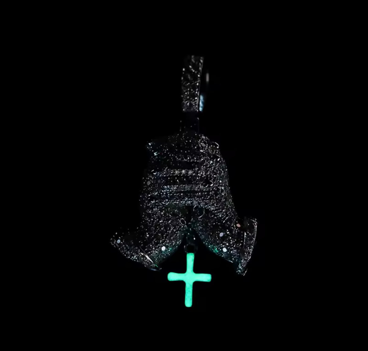 Glowing Hand of Prayer Cross Pendant