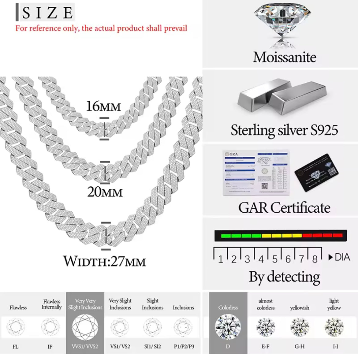 16/20/27MM Silver Cuban Chain/Bracelet