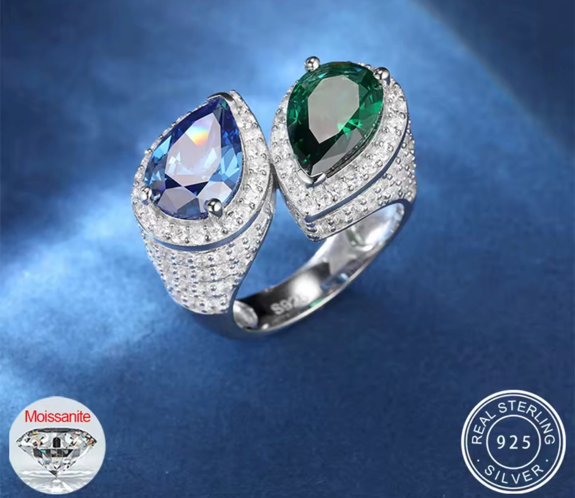Double Stone Blue Green Ring