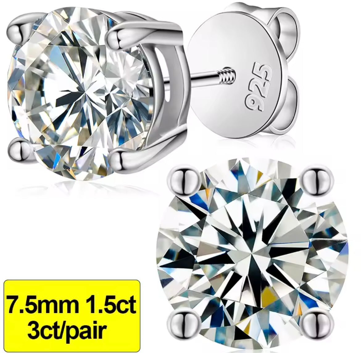 0.3-3CT Silver Stud Earrings
