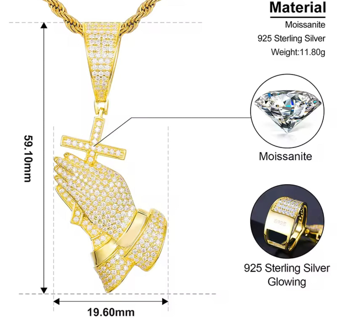 Cross Praying Hands Pendant