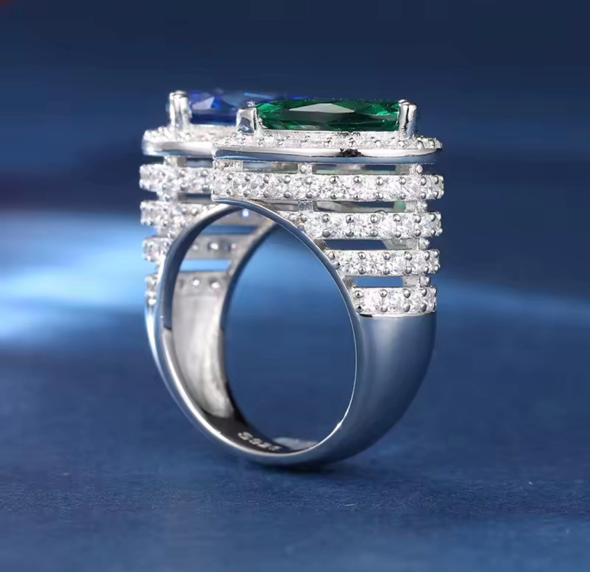 Double Stone Blue Green Ring