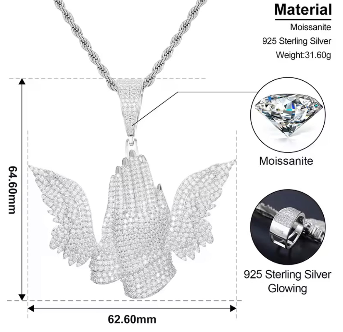 Wing Praying Hands Pendant