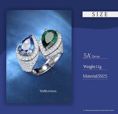 Double Stone Blue Green Ring