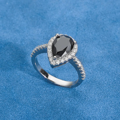 2.0ct Silver Pear Shaped Black Ring
