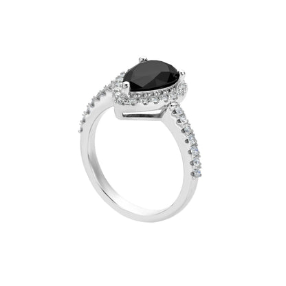 2.0ct Silver Pear Shaped Black Ring