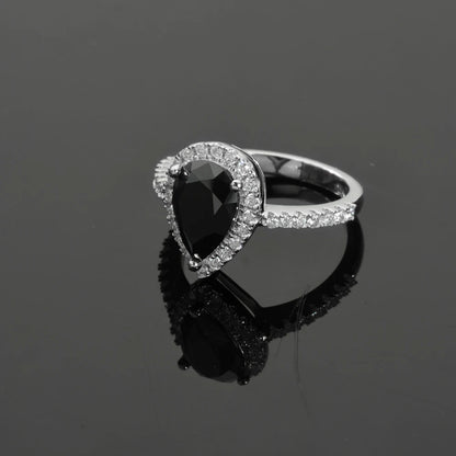 2.0ct Silver Pear Shaped Black Ring