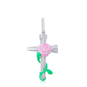 Glowing Rose Flower Cross Pendant
